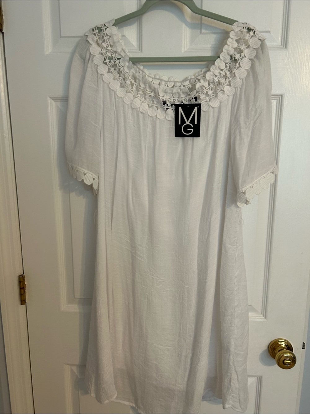 Mlle Gabrielle White Midi Dress with Crochet Neckline